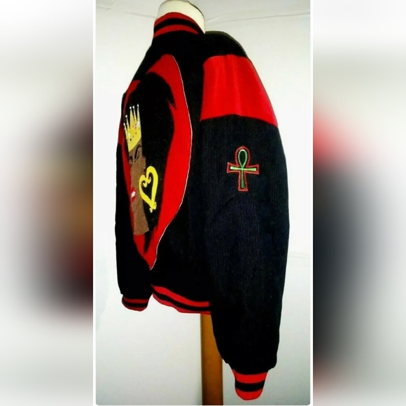 NEW Queens Rule Bomber Letterman Jacket Coat! Quilted. Adinkra, Ankh. Women, S. - Picture 4 of 11